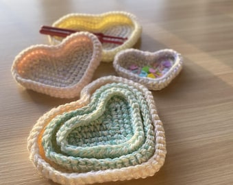 Heart Trinket Dish Set of 3 | Crochet Home Decor, Basket, Tray