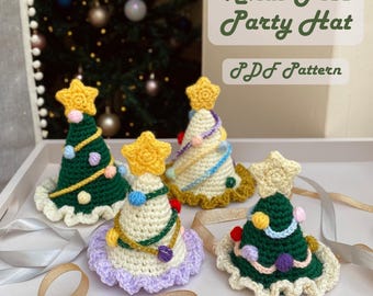 Patrón de gorro de fiesta con forma de árbol de Navidad a crochet / Decoración festiva (Patrón en PDF)