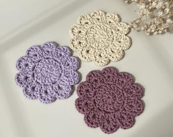 Juego de 3 posavasos Cosmos / Posavasos de flores de ganchillo hecho a mano
