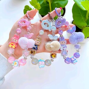 Cute Labubu Kawaii Wool Ball Bead Keychain – Cartoon Toy Mobile Phone Chain & Bag Jewelry for Girls, Perfect Gift