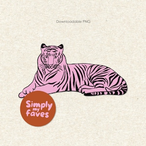 Pink Hand-Drawn Tiger Art PNG - Digital Download for Stickers Apparel & Scrapbooking - Transparent Design Illustration Clipart for Journal