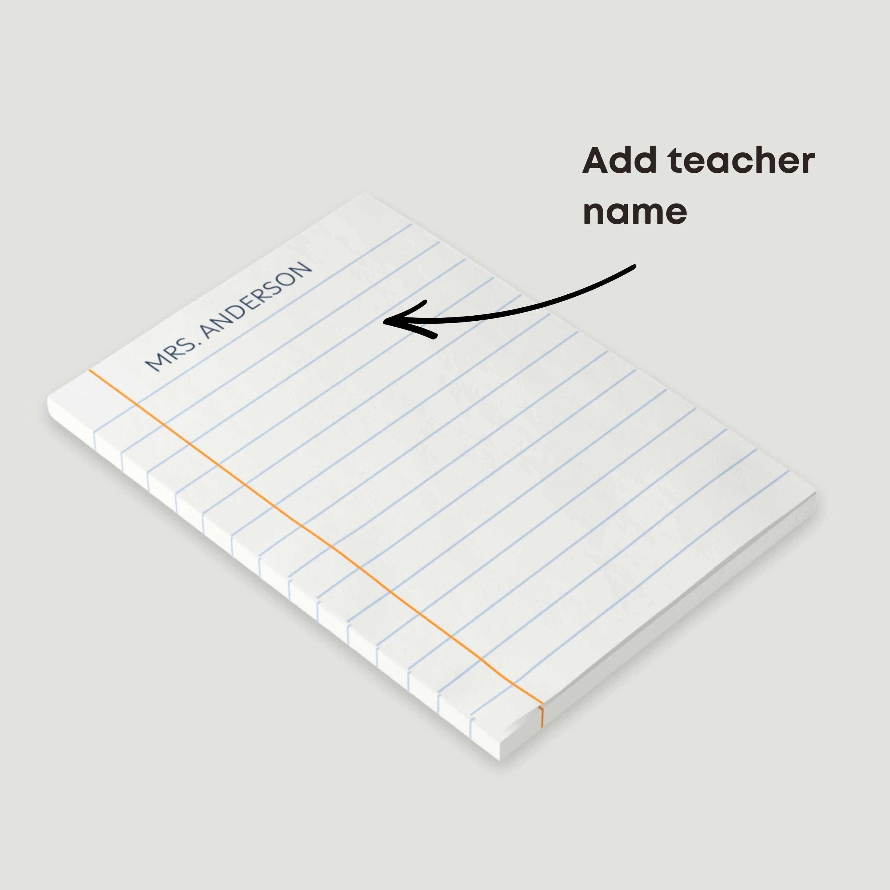 Personalized Lined Notepad Post-it Note Pads Custom Name Teacher Notes ...