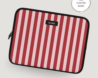 Funda protectora de tela a rayas rojas y rosas para iPad Air, funda de neopreno para portátil de 15 pulgadas, funda para portátil de 17 pulgadas, regalo para ella.