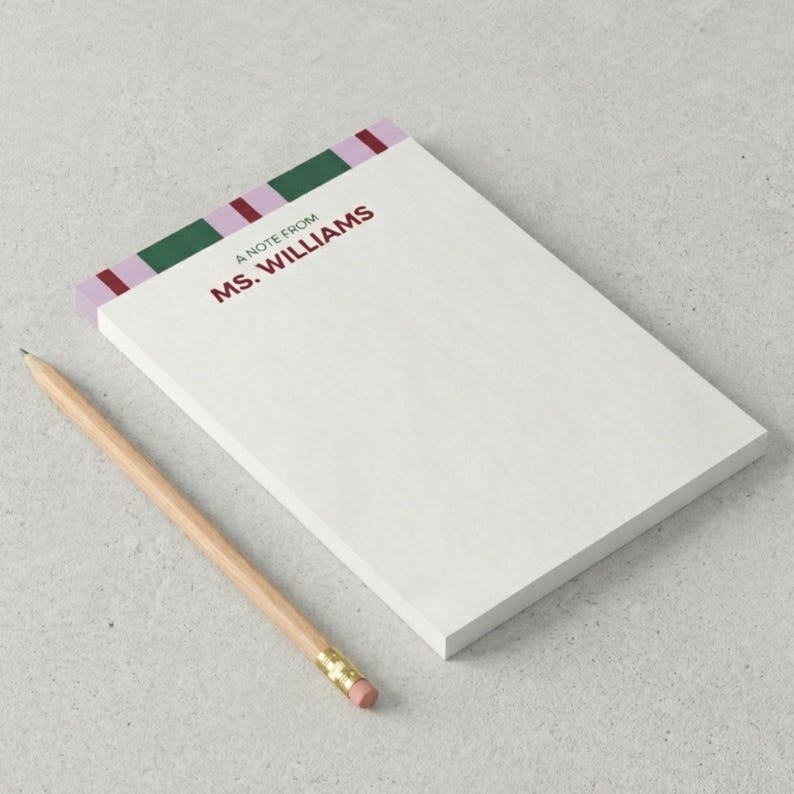 Striped Header Personalized Note Pad Post It Custom Name Memo Pad ...