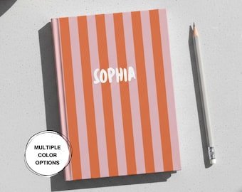Personalized Hardcover Journal Lined Paper Journal With Name Notebook Blue Stripe Decor Pink Book Decor For Birthday Gift For Teacher Notes