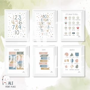 Set Of Educational Posters,6 Home School Printables,Beige Poster,Playroom Prints,Montessori Decor,Education Learning Posters,Posters,Beige