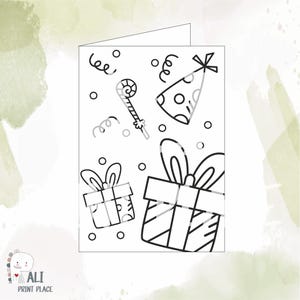Hoja para colorear para fiestas de cumpleaños infantiles, Diversión interactiva para niños, Página de actividades imprimible, Página para colorear de fiestas de cumpleaños, DESCARGA DIGITAL
