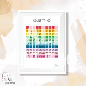 Zählen Sie 1-100 Drucke, DRUCKBARE Wandkunst, Kinderzimmer Dekor, Homeschool, Richtung Poster, Kinderzimmer Dekor, Lernposter, Montessori, DIGITALER DOWNLOAD