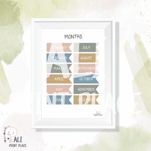 Poster Monate, DRUCKBARE Wand Kunst, Kinderzimmer Dekor, Homeschool,Montes Poster,Montes Zimmer Dekor,Lernposter,Montessori,DIGITALER DOWNLOAD,Montes,