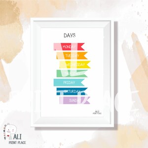 Lerne die Wochentage, Kinderzimmer Dekor, DRUCKBARE Wand Kunst, Homeschool,Zahlen Poster, Kinderzimmer Dekor, Lernposter, Montessori, DIGITALER DOWNLOAD