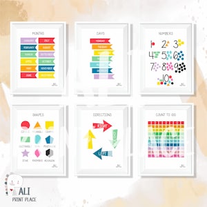 Set Of Educational Posters,9 Home School Printables,Alphabet Poster,Playroom Prints,Montessori Decor,Education Learning Posters,Posters