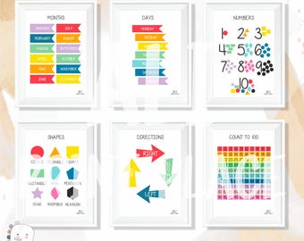 Juego de 9 carteles educativos: Láminas de aprendizaje Montessori (descarga digital)