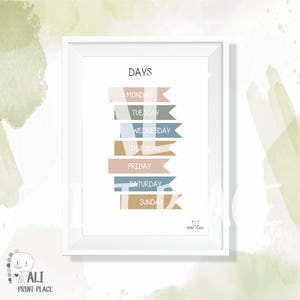 Lerne die Wochentage, Kinderzimmer Dekor, DRUCKBARE Wand Kunst, Homeschool,Zahlen Poster, Kinderzimmer Dekor, Lernposter, Montessori, DIGITALER DOWNLOAD