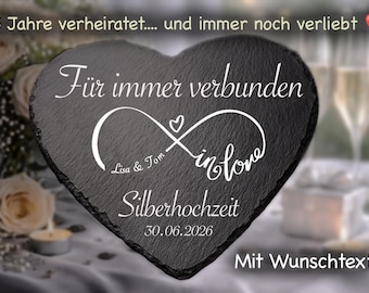 Regalo personalizzato per il 25° anniversario di matrimonio – Regalo per 25 anni d'amore – Cuore in ardesia con nomi e data – Regalo per coppie sposate