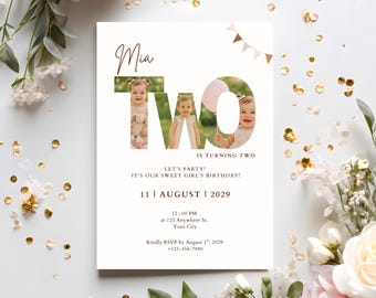 Boho 2nd Birthday Invitation: Gender Neutral Party, Editable Canva Template (Digital Download