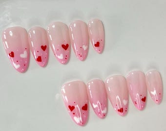 Red & White Heart Press On Nails: Valentine's Day Reusable Gel Nail Set