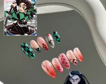 Tanjiro & Nezuko Press-On Nails | Kimetsu no Yaiba Anime Nail Art