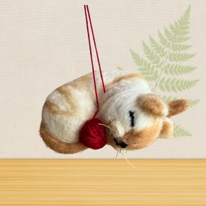 Needle Felted Sleeping Cat Ornament: Wool Artisan Decoration