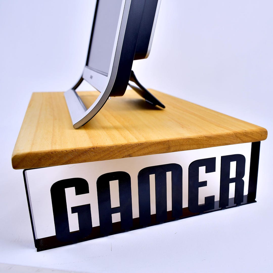 Wooden Gamer Monitor Stand for Wide-foot Monitors, Metal Legs With ...