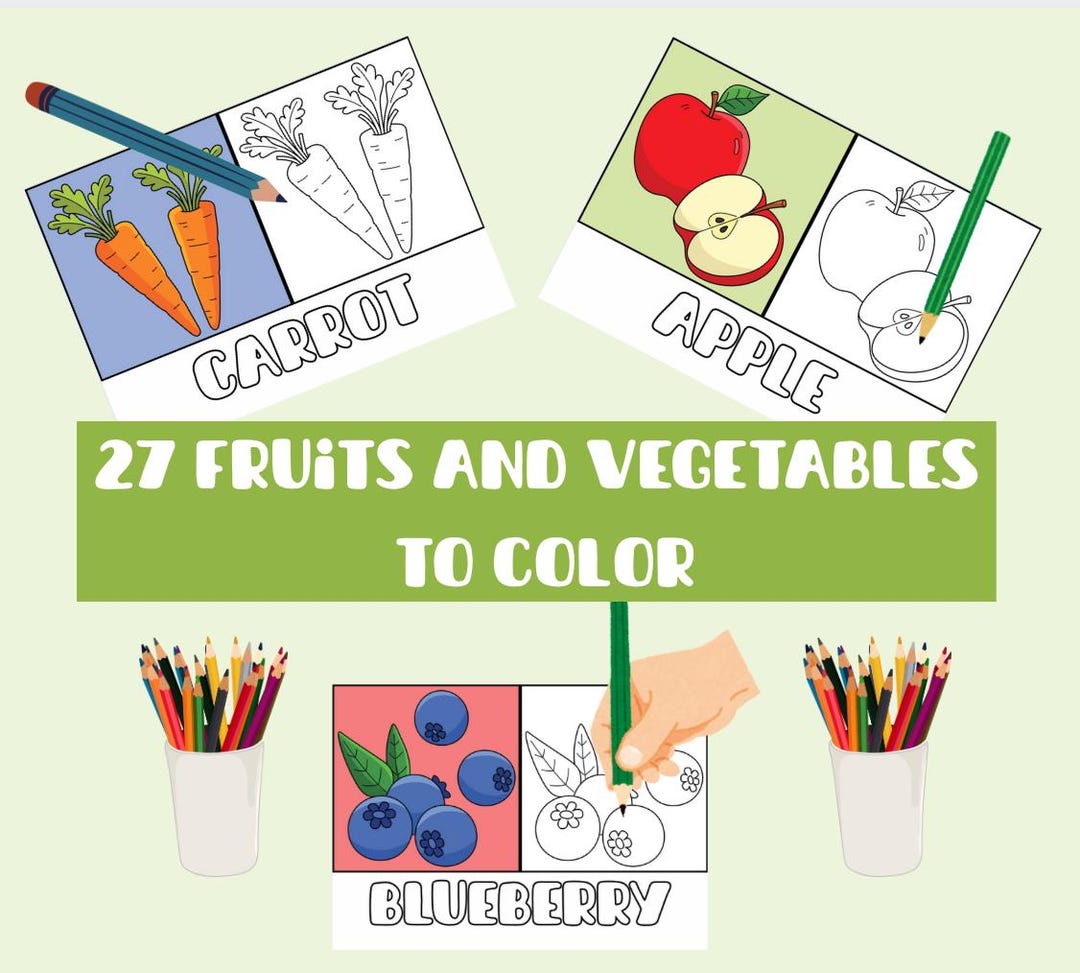 Coloring Book Fruits and Vegetables - Etsy