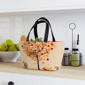 Autumn Vibes Lunch Bag - Cute Fall Tree Design, Insulated Lunch Tote, Kids School Lunchbox, Picnic Bag, Reusable Snack Carrier