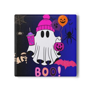 Halloween Ghost Ceramic Coaster, Spooky Drink Coaster, Boo Coaster, Fall Home Decor, Trick or Treat Gift