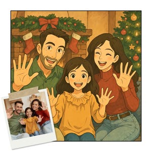 Portrait from photo, Cartoon portrait, Manga portrait, Customizable portrait, Personalized gift, Family portrait