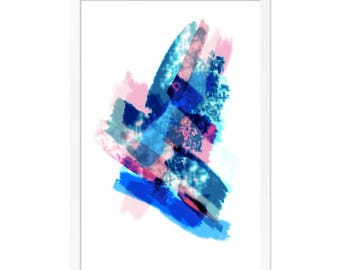 Abstract Art, Downloadable Painting, Pale Pink and Blue Print, Large wall Art, Pink and Navy Blue, Original Art
