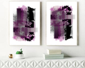 Purple, Grey, Purple and Black Abstract Painting, Watercolor Print, Large Mixed Media Art, Downloadable Abstract Art, Modern Printable
