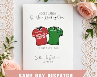 Personalised GAA Wedding Card – Pick 2 Irish Counties, Names & Date | Linen A5 Keepsake for GAA Couple