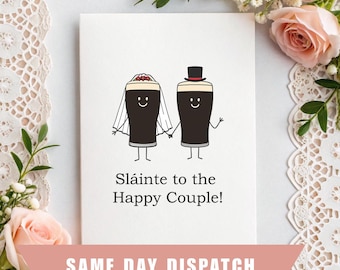 Funny Irish Wedding Card Pint Bride & Groom – Sláinte to the Happy Couple – 5x7 Linen Textured Keepsake