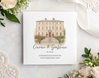 Wedding Venue Card, Personalised Watercolour Sketch with Names and Date, Anniversary Keepsake