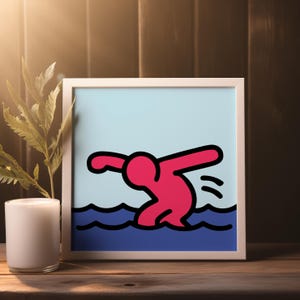 Impresión pop art "Mar de la Alegría" - Póster de un niño jugando en el océano - Arte mural cuadrado y caprichoso - Divertida obra de arte digital - Archivo de descarga instantánea