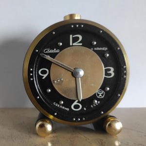 RARE Vintage USSR Slava Mechanical Alarm Clock//Mechanical Alarm Clock For  Blind// Working  Table Clock 11 Jewels//Vintage clock SLAVA