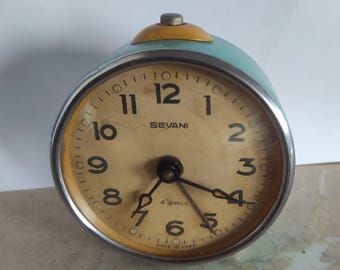 Vintage Sevani väckarklocka, mekanisk bordsklocka från Sovjetunionen, 1970-talet