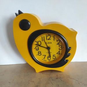 Vintage Slava Mechanical Alarm Clock: Yellow Chicken Decor, USSR Made