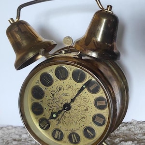 Vintage mechanical alarm clock PRIM Czechoslovakia 80s , ZODIAC