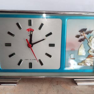 Vintage Polaris Animated Alarm Clock, 1970s China, Mechanical Table Clock, Working Wind-up (Art Deco)