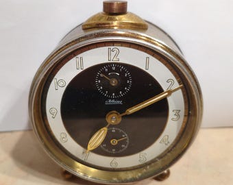 Vintage Serkisof Mechanical Alarm Clock, Green Metal Twin Bell