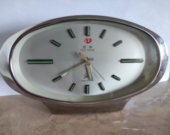 Five Rams Mechanical Clock: Retro Oval Desk Alarm