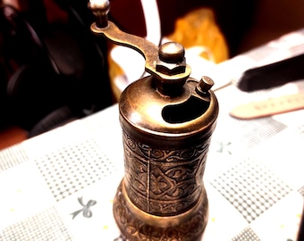 Handmade Brass Spice Grinder: Antique Style Pepper Mill