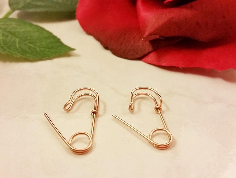 14K Rose Gold Filled Safety Pin Earrings one inch long Etsy