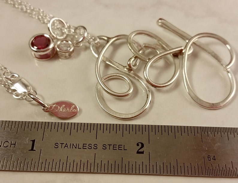 Sterling Silver Two Initial Necklace with Option of up to two 4mm Lab Created or CZ Birthstones of your choice