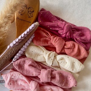Double gauze headband with gold polka dots – Baby to adult hair accessory – Handmade headband