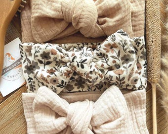 Bandeau à nouer en double gaze  – Accessoire cheveux bébé à adulte – Headband fait main