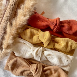Double gauze headband with gold polka dots – Baby to adult hair accessory – Handmade headband