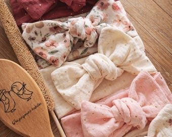 Diadema de gasa doble con lazo – Accesorio para el cabello para bebés y adultos – Diadema hecha a mano