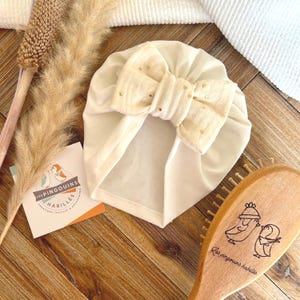 Gold polka dot cotton gauze knot turban hat – customizable – baby, girl, adult – birth gift