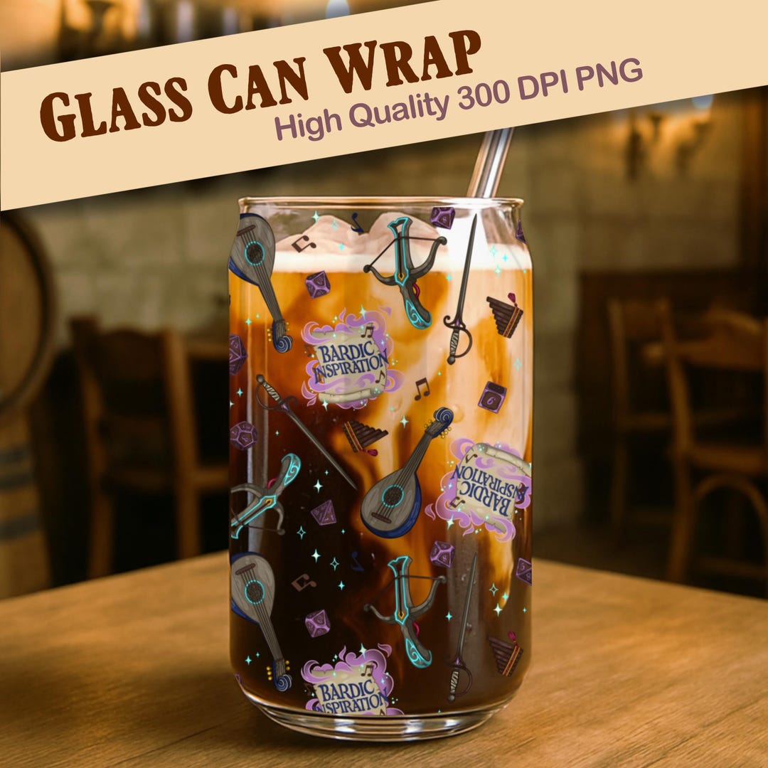 Arcane Encore | Bard Class RPG 16 Oz Glass Can Wrap, 300 DPI PNG ...