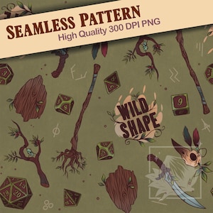 Druïdenbos | Druïdeklasse RPG naadloos patroon, wilde vorm, 300 DPI PNG direct downloaden voor Fantasy Tabletop Dungeon Master-gamers